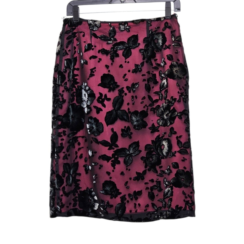 Vintage 90 Y2k Ministry Pencil Skirt 8 Pink Black Velvet Burnout Silk Whimsigoth